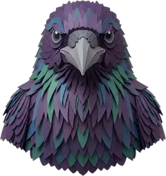 Bramble the raven, seen head-on.